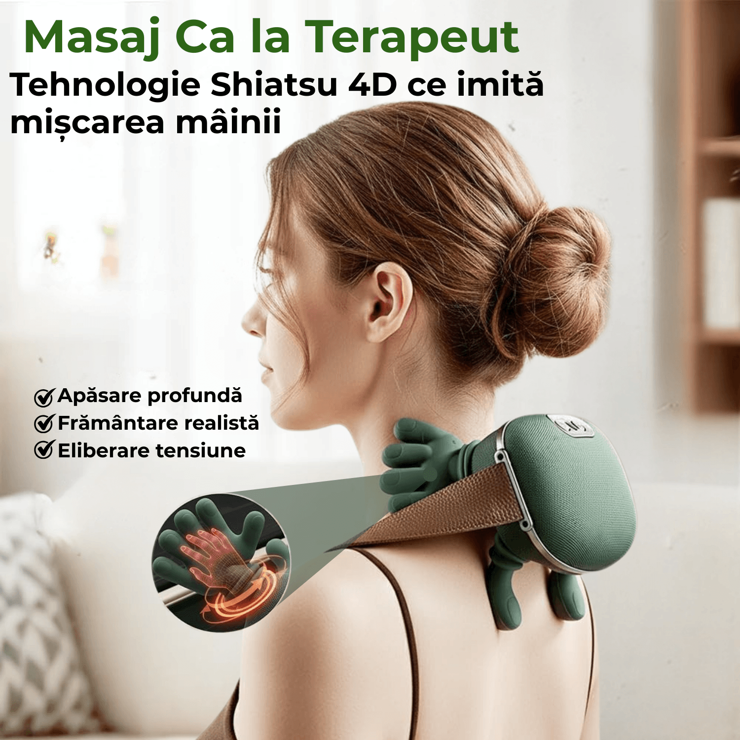 Aparat Masaj Cervical Multifunctional JustNet®, 4D Shiatsu pentru Gat, Umeri, Spate, Brate si Gambe - imagine 2