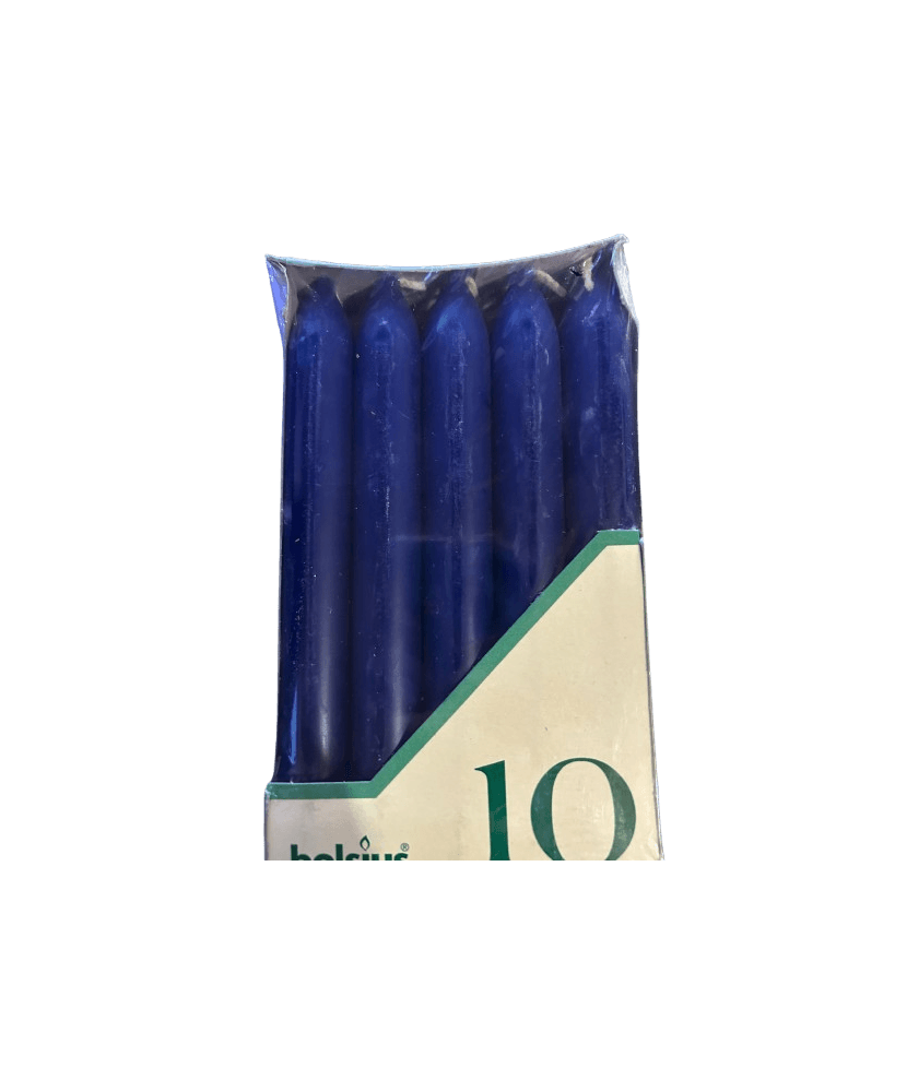 Set 10 Bucati Lumanari Cilindrice Bolsius, Inaltime 17.5cm, Diametru 2.2cm, Timp Ardere 6.5 ore, Culoare Albastru Inchis