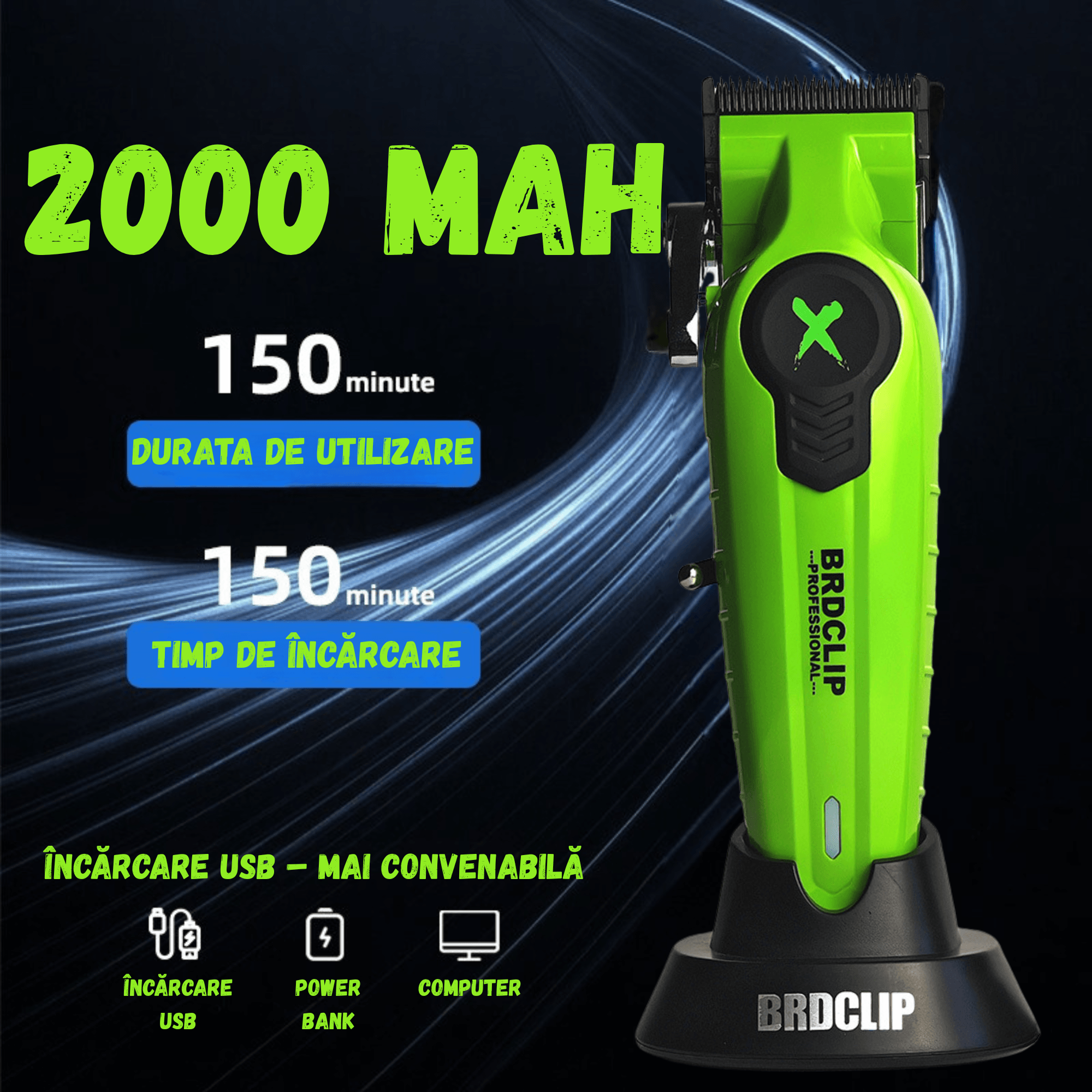 Trimmer Profesional BIRAI BRDPRO 2, Rezistenta La Apa IPX7, Motor Puternic 7700 RPM, Set Accesorii, Uz Casnic Si Salon - imagine 3
