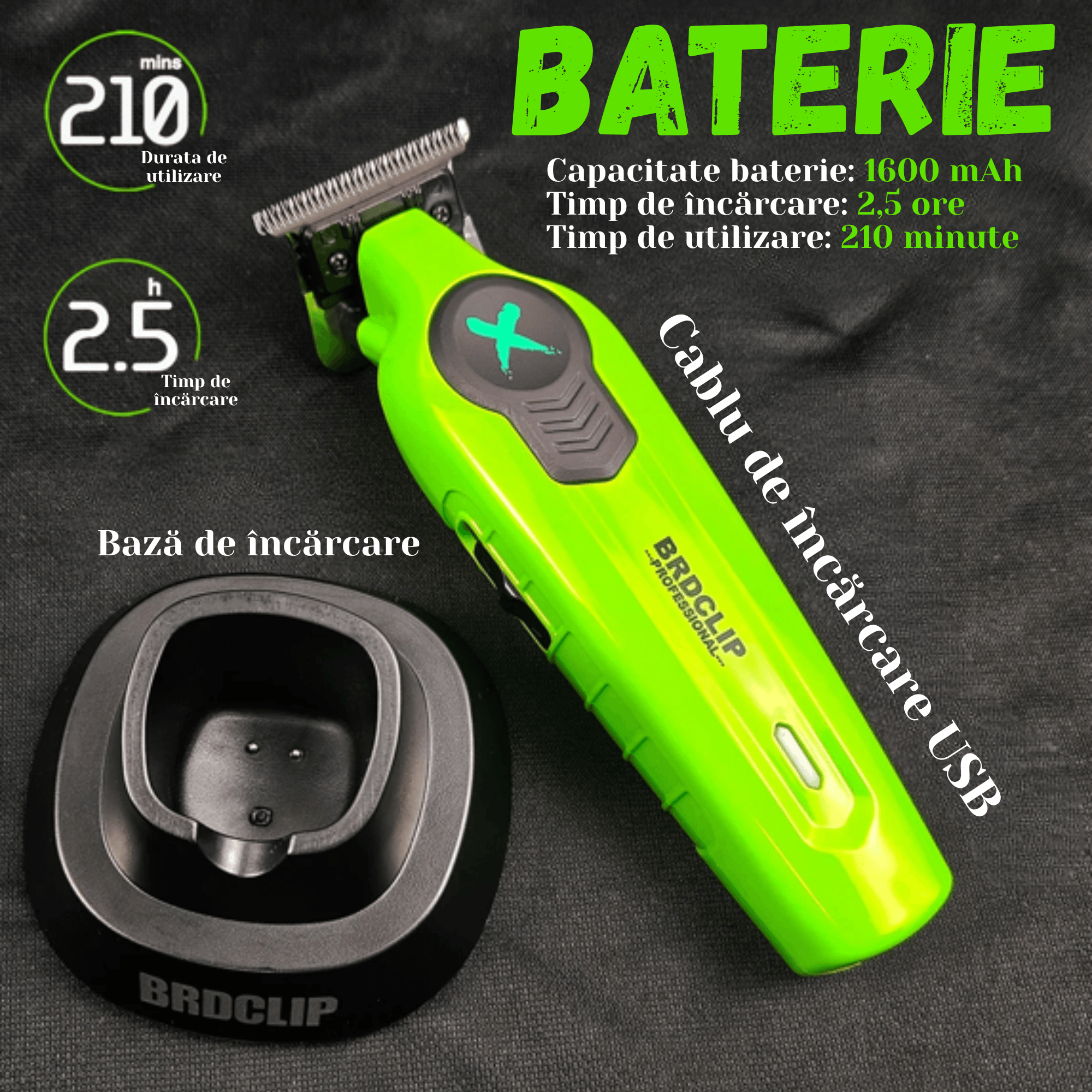 Trimmer Profesional BIRAI BRDPRO 2, Rezistenta La Apa IPX7, Motor Puternic 7700 RPM, Set Accesorii, Uz Casnic Si Salon - imagine 9