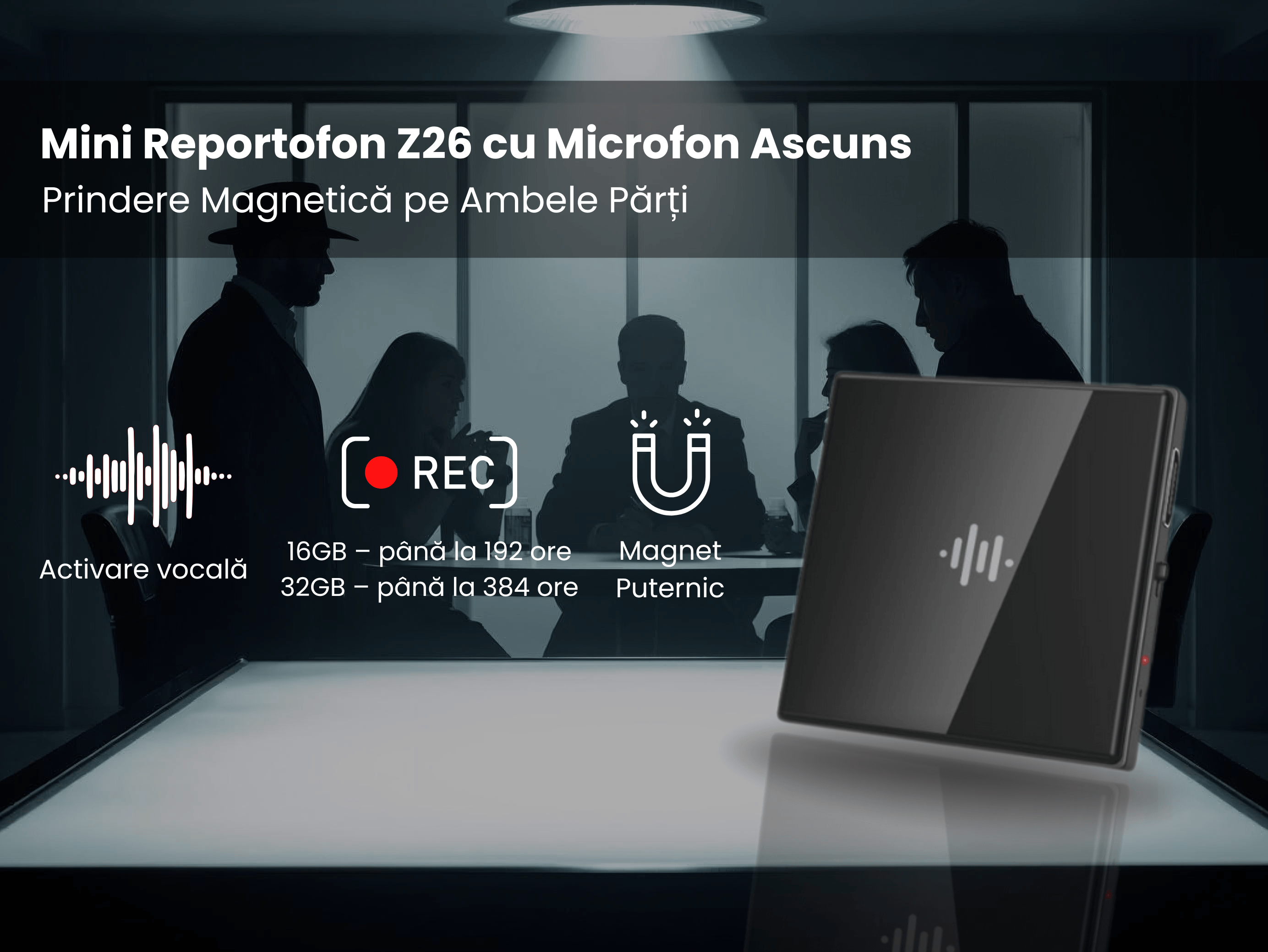 Mini Reportofon Z26 16GB Negru, Inregistrare pana la 192h, Activare Vocala, Magnet Dublu – ZeroSecrets - imagine 10