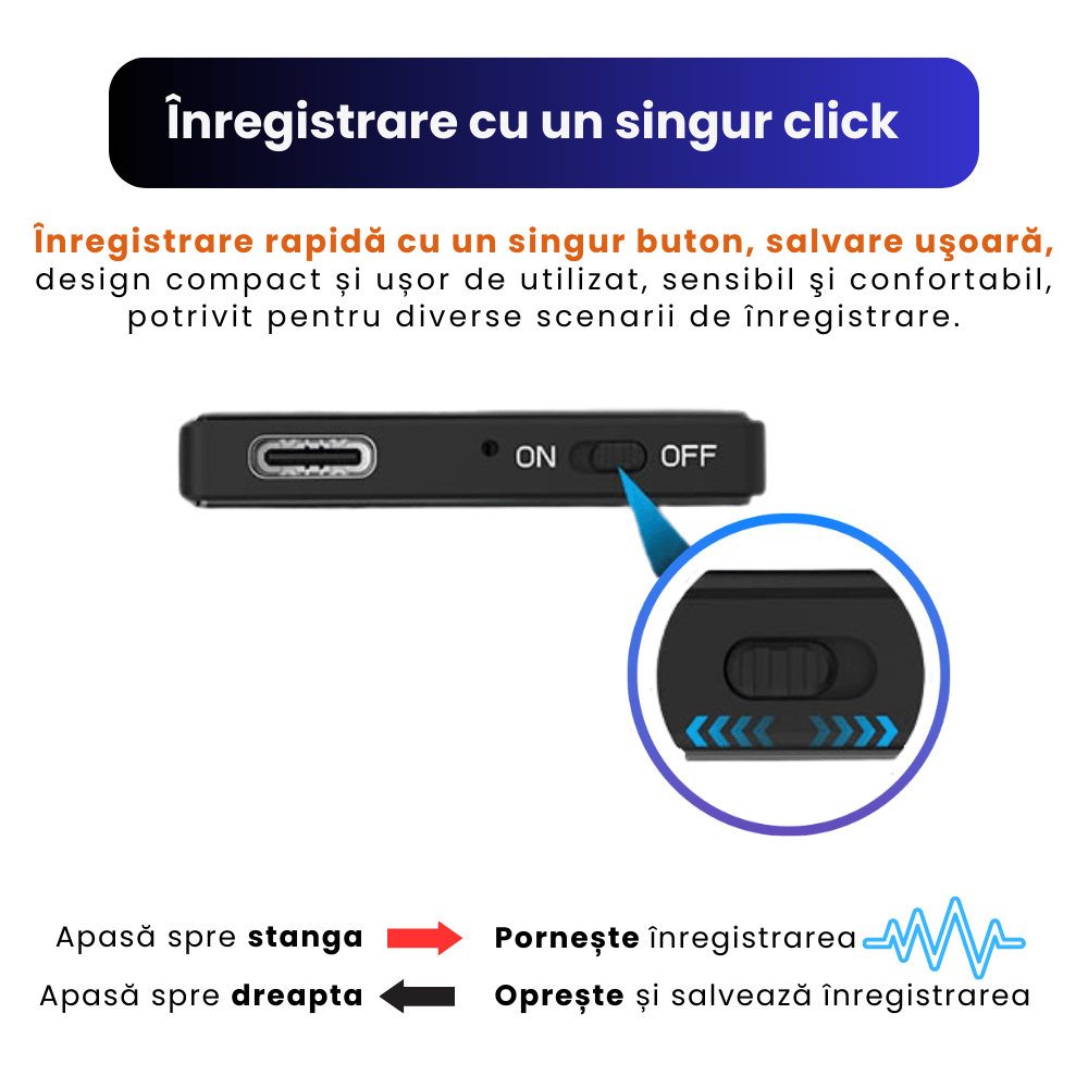 Mini Reportofon Z26 32GB Negru, Inregistrare pana la 384h, Activare Vocala, Magnet Dublu – ZeroSecrets - imagine 6