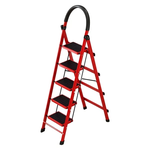 Scara pliabila metalica 6 trepte, antiderapanta, compacta, rosie, 173 cm - imagine 2