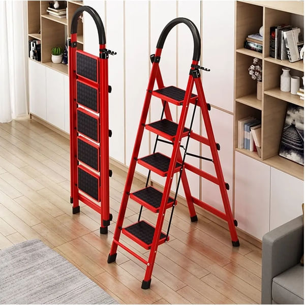 Scara pliabila metalica 6 trepte, antiderapanta, compacta, rosie, 173 cm - imagine 4