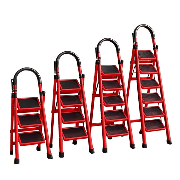 Scara pliabila metalica 4 trepte, antiderapanta, compacta, rosie, 145 cm - imagine 3