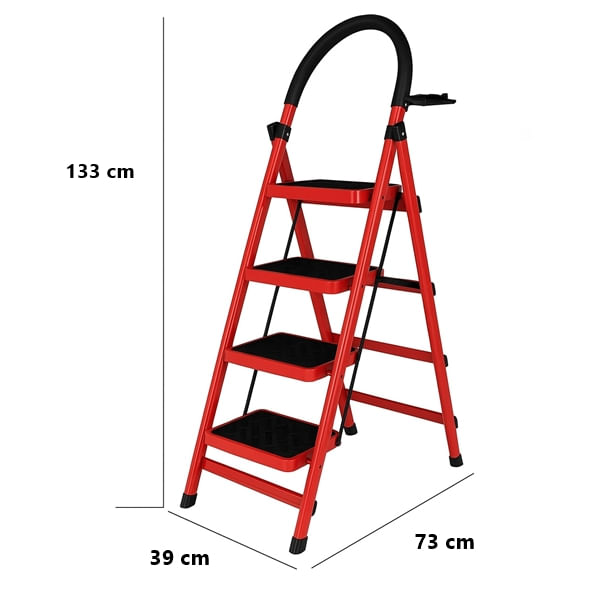 Scara pliabila metalica 4 trepte, antiderapanta, compacta, rosie, 145 cm - imagine 5