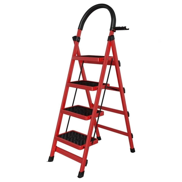 Scara pliabila metalica 4 trepte, antiderapanta, compacta, rosie, 145 cm - imagine 7
