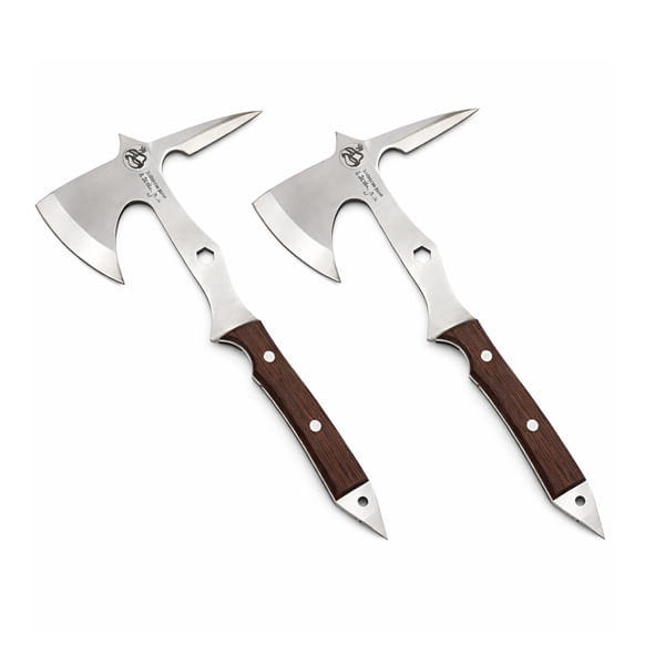 Set doua topoare multifunctionale din otel cu maner ergonomic si spargator geam, 53 cm, maro - imagine 4