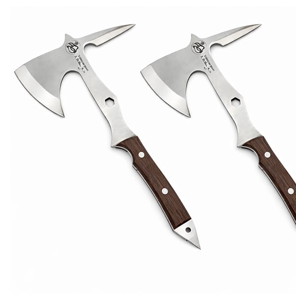 Set doua topoare multifunctionale din otel cu maner ergonomic si spargator geam, 53 cm, maro - imagine 7