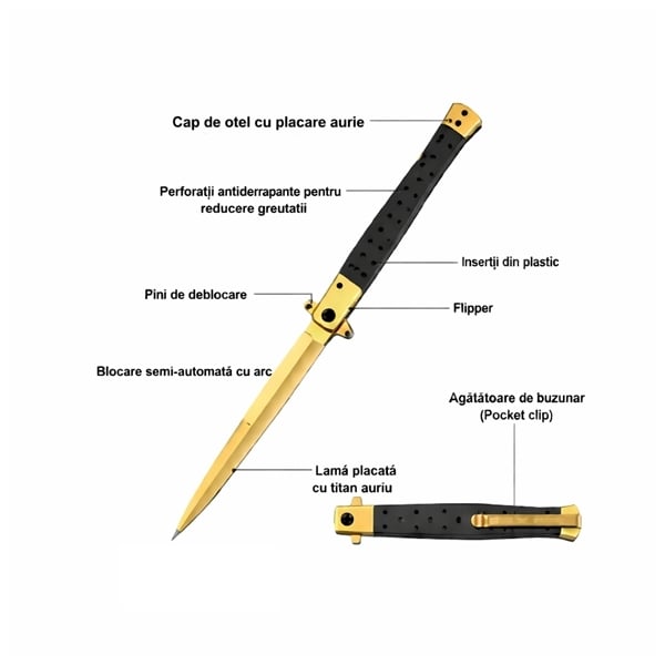 Set 3 Bricege tip Stiletto, deschidere manuala, 33 cm, lama metalica aurie