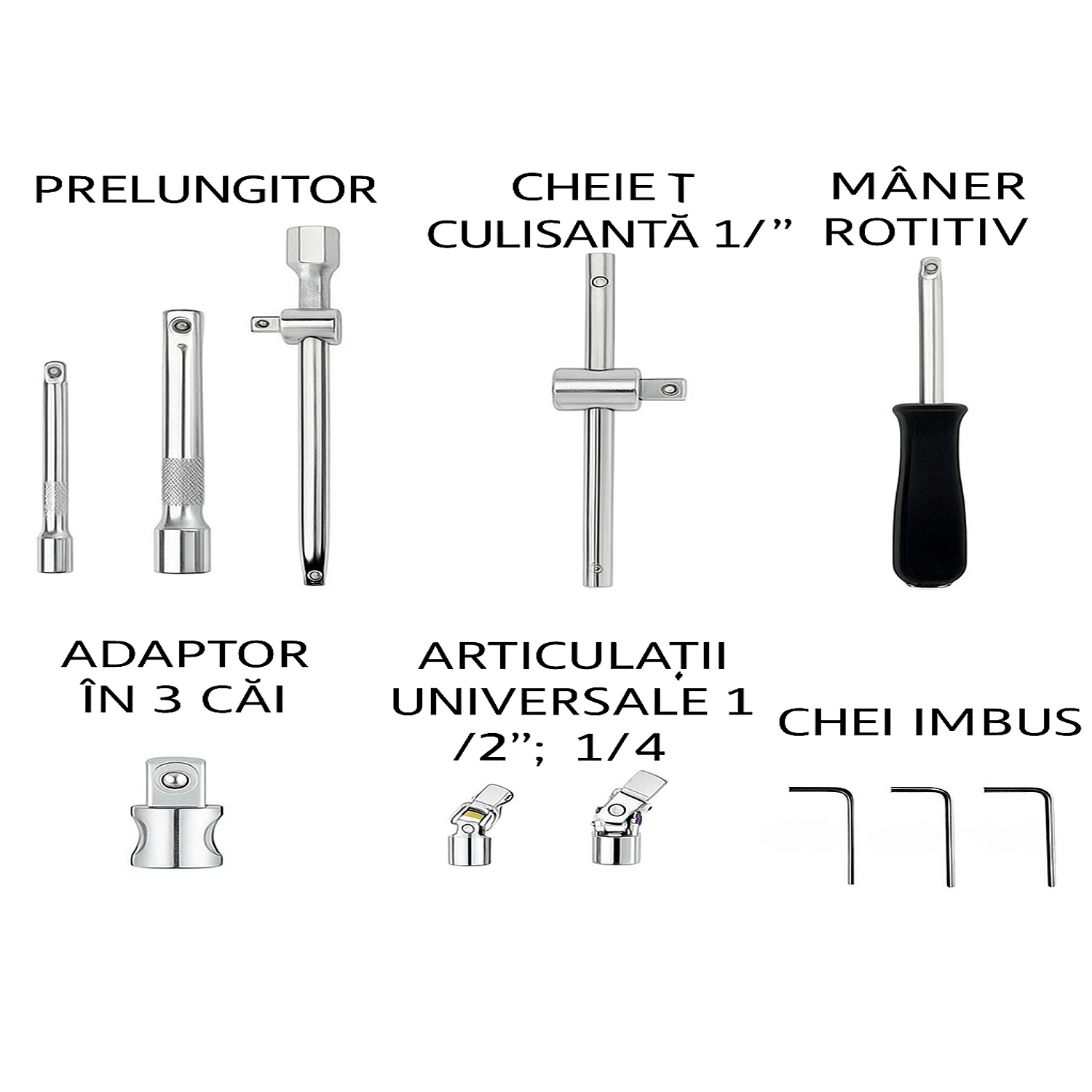 Trusa scule tubulare 108 Piese – Set Profesional Chrome Vanadium, complet si durabil, Brivoo® — imaginea 3