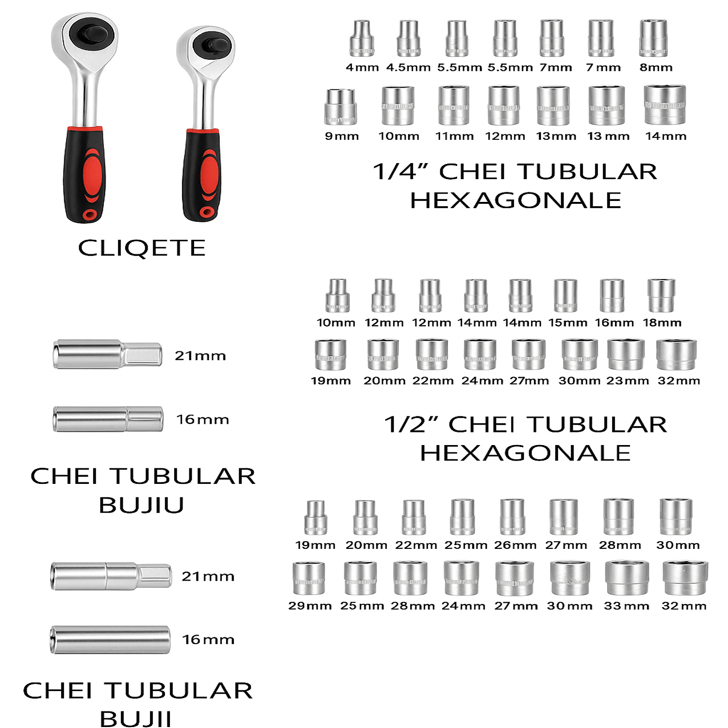 Trusa scule tubulare 108 Piese – Set Profesional Chrome Vanadium, complet si durabil, Brivoo® — imaginea 5