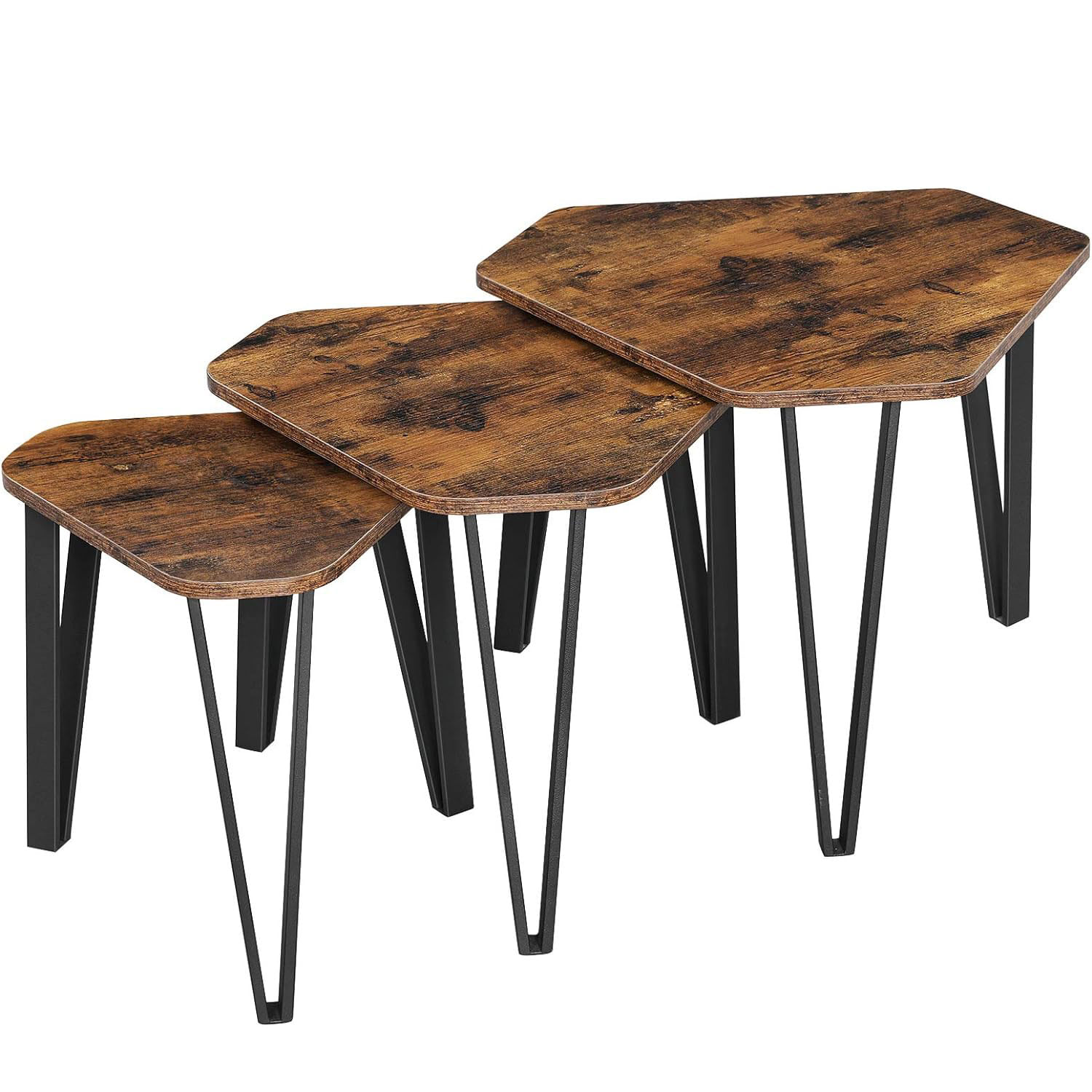 Set 3 mese de cafea suprapozabile, stil industrial, diametru 40, 51 si 59 cm, maro rustic — imaginea 2