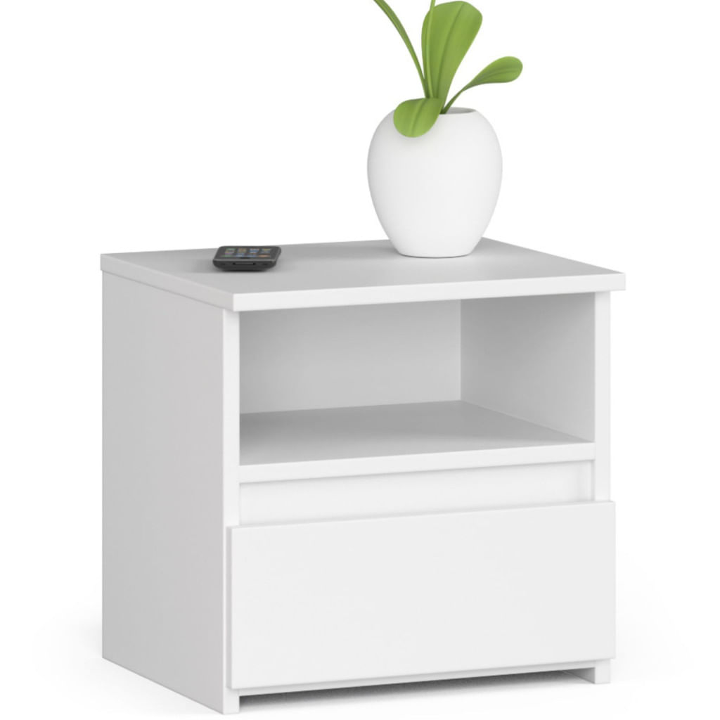 Noptiera cu 1 sertar, PAL laminat 16mm, 40x35x40 cm, alb — imaginea 4