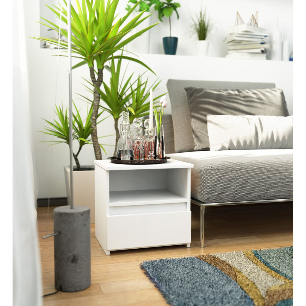 Noptiera cu 1 sertar, PAL laminat 16mm, 40x35x40 cm, alb — imaginea 6