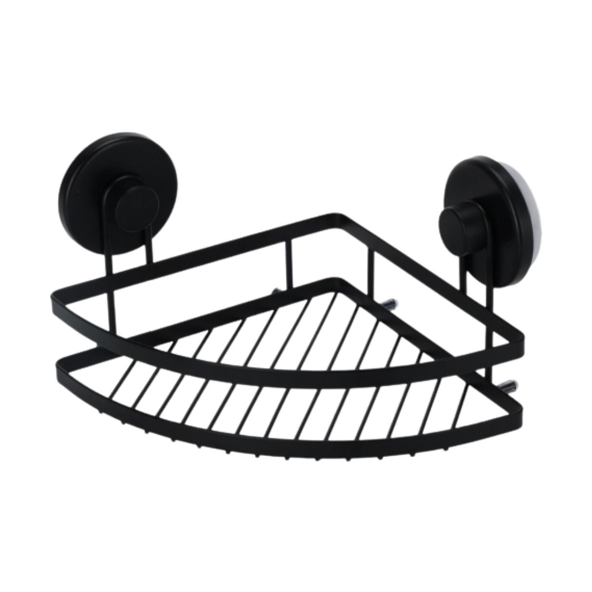 Etajera metalica de colt pentru baie, cu doua ventuze, culoare negru, 20x20x12,5 cm