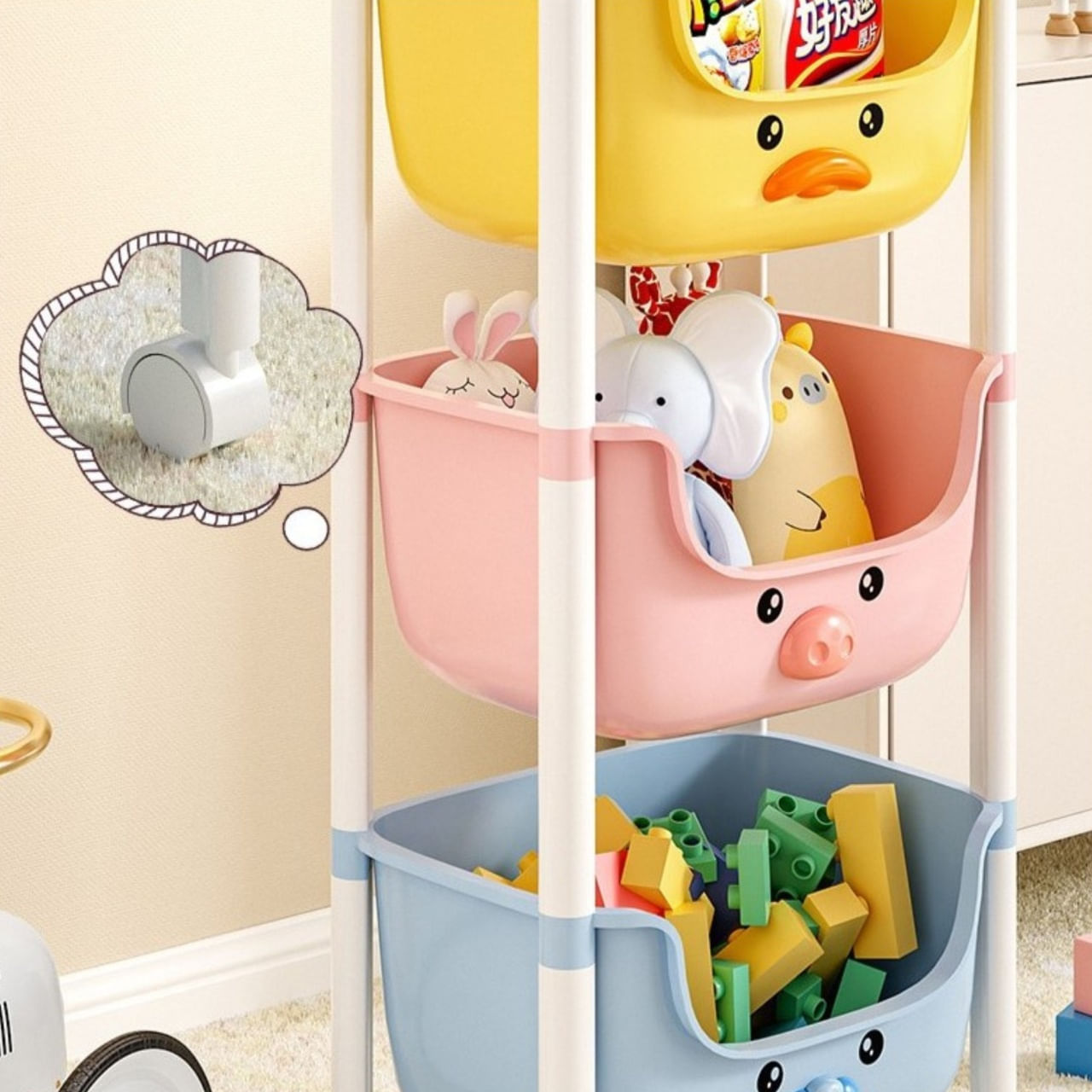 Raft 3 niveluri, din plastic cu roti, pentru copii, Ecarla, 85x37.5x25.5 cm, PO18KOL — imaginea 4