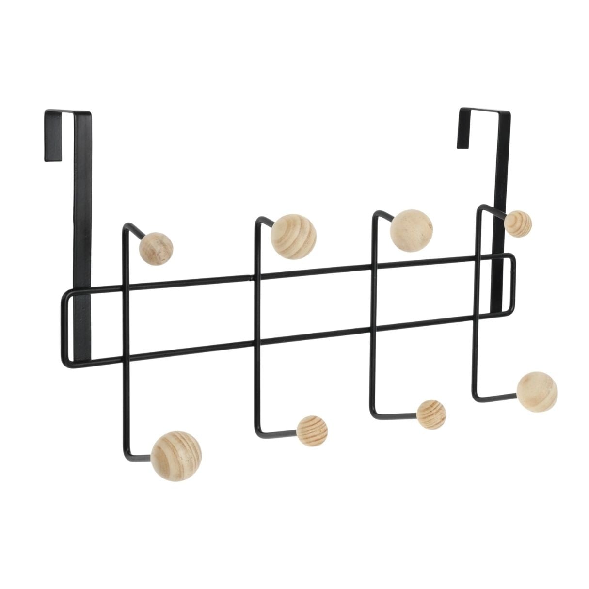 Cuier cu suport pentru usa din metal negru, cu butoni din lemn 40x22 cm — imaginea 2