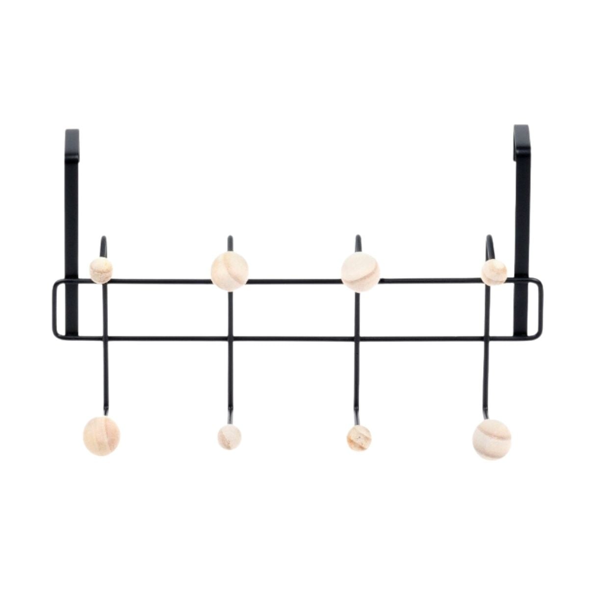 Cuier cu suport pentru usa din metal negru, cu butoni din lemn 40x22 cm — imaginea 4
