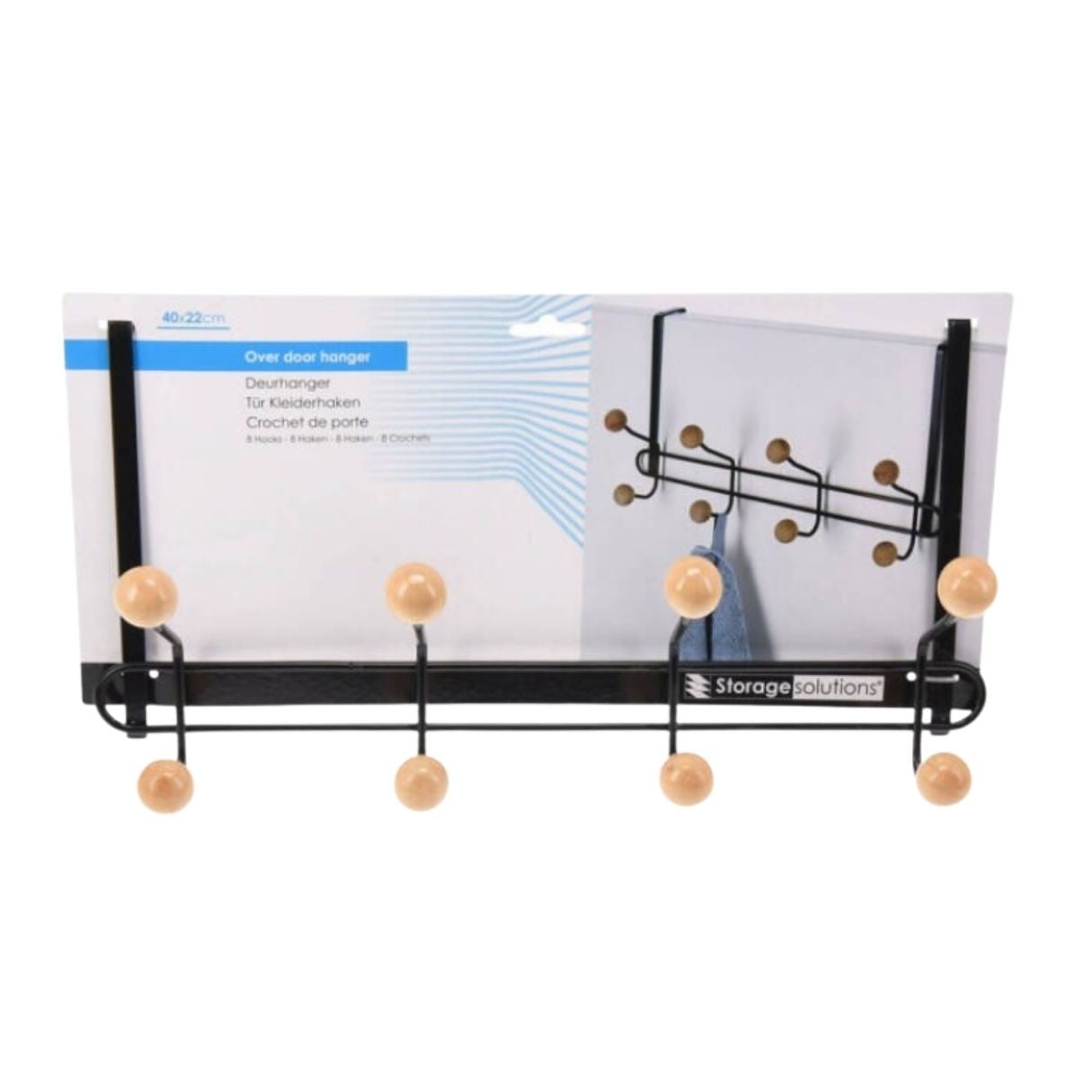 Cuier cu suport pentru usa din metal negru, cu butoni din lemn 40x22 cm — imaginea 5
