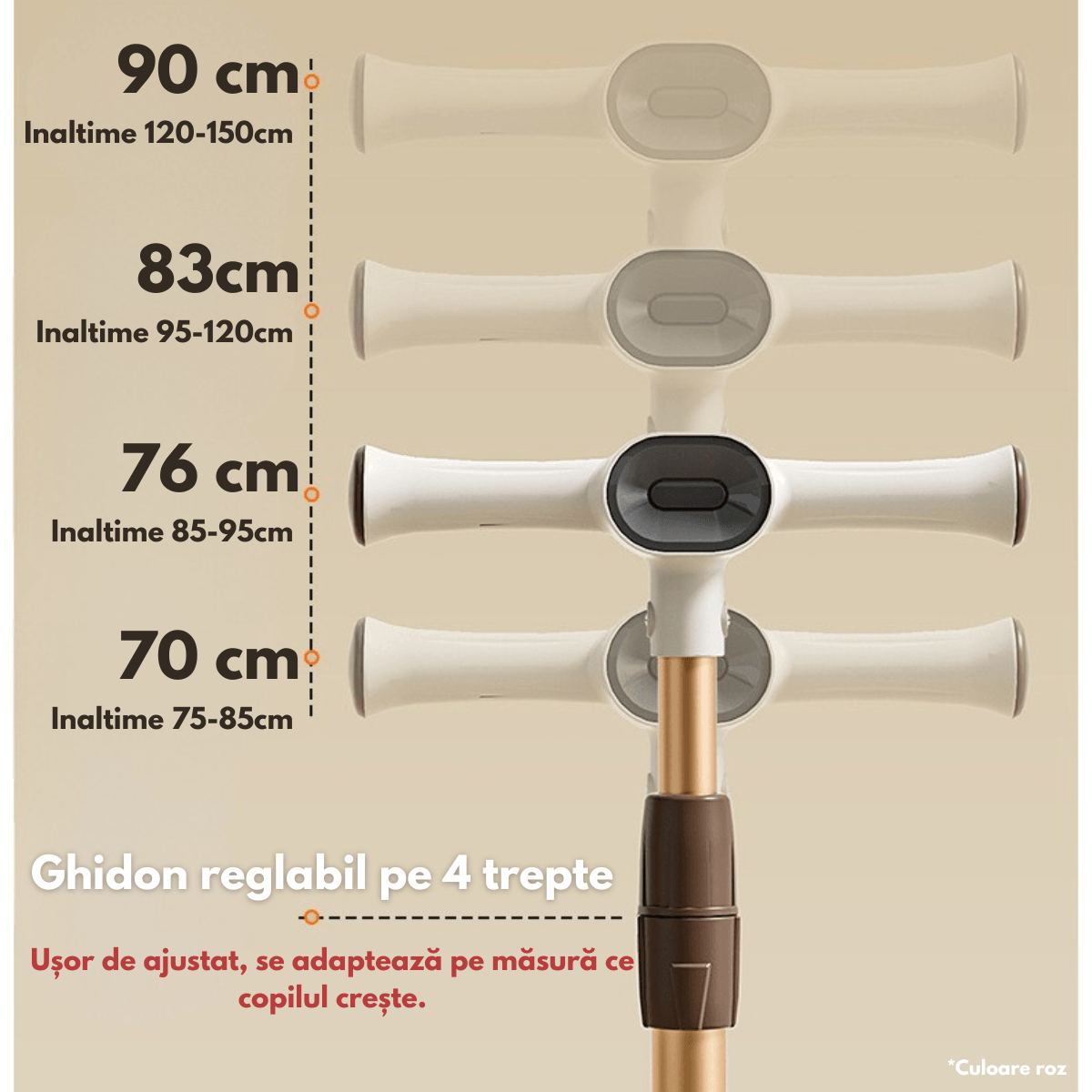 Trotineta pliabila pentru copii cu Lumini LED integrate, Qova®, Stabilitate superioara cu 3 roti, Frana sigura - imagine 3
