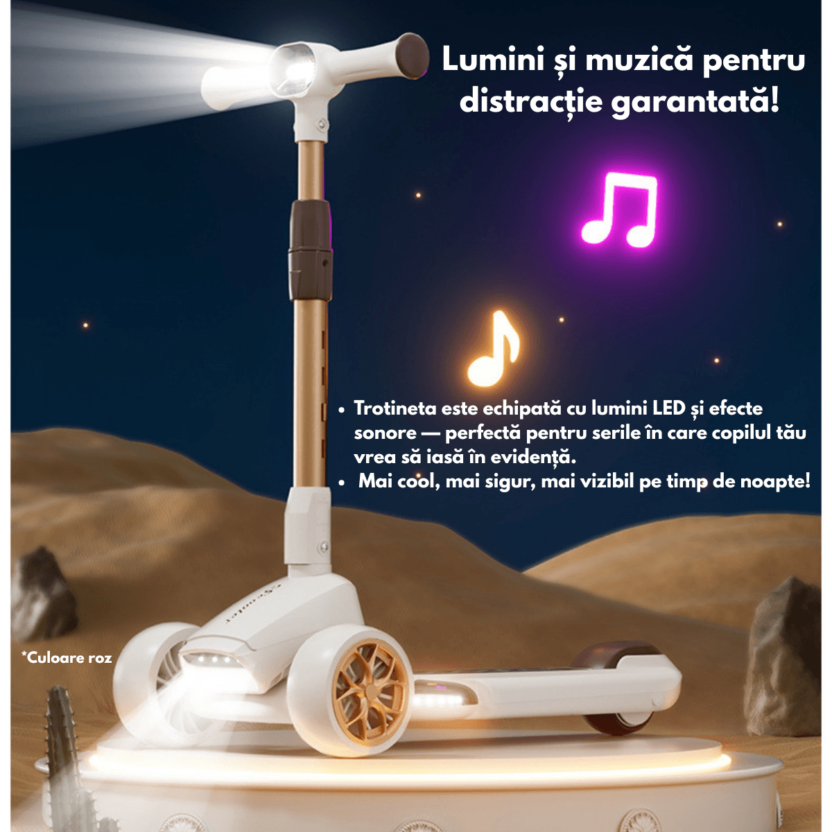 Trotineta pliabila pentru copii cu Lumini LED integrate, Qova®, Stabilitate superioara cu 3 roti, Frana sigura - imagine 8