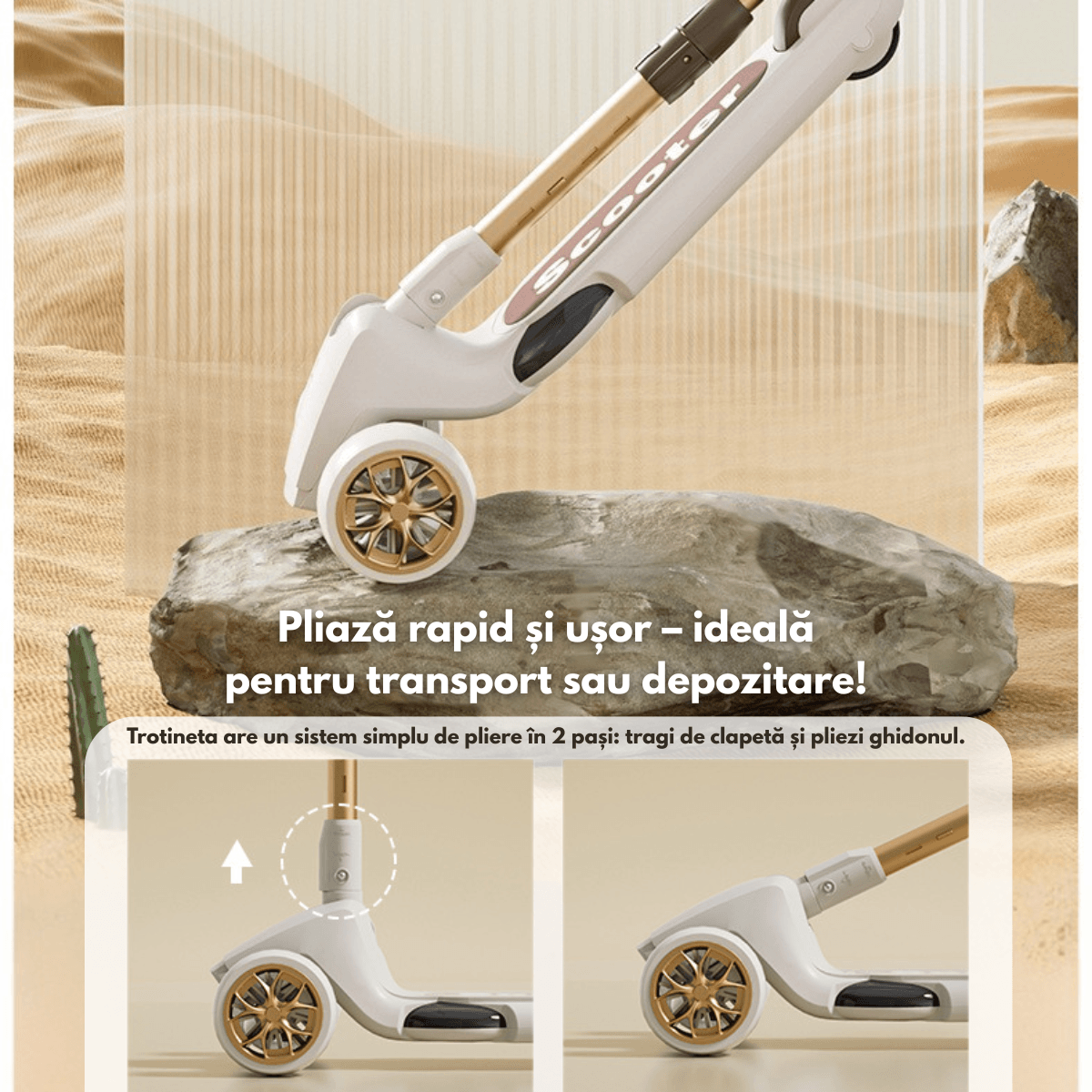 Trotineta pliabila pentru copii cu Lumini LED integrate, Qova®, Stabilitate superioara cu 3 roti, Frana sigura - imagine 9