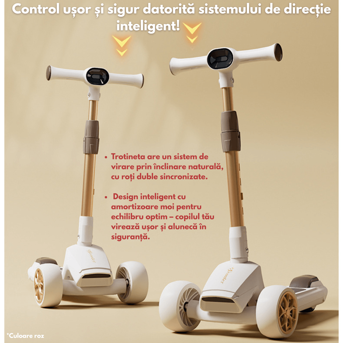 Trotineta pliabila pentru copii cu Lumini LED integrate, Qova®, Stabilitate superioara cu 3 roti, Frana sigura - imagine 10