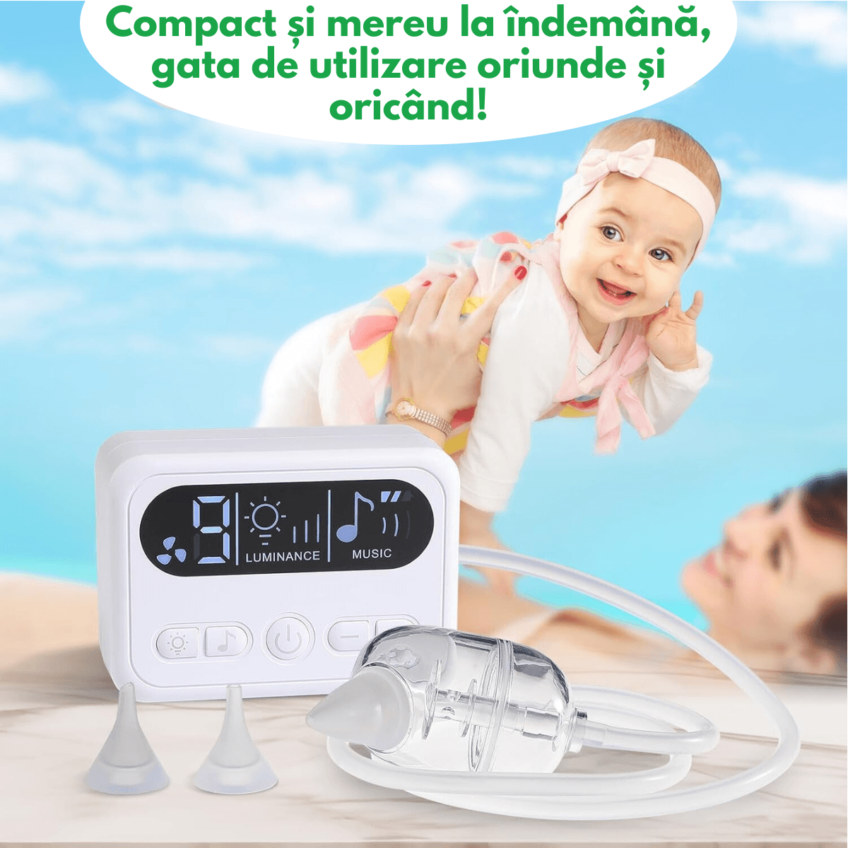 Aspirator nazal electric pentru bebelusi si copii silentios Qova®, 9 Trepte Aspiratie reglabile, 3 varfuri din Silicon - imagine 3