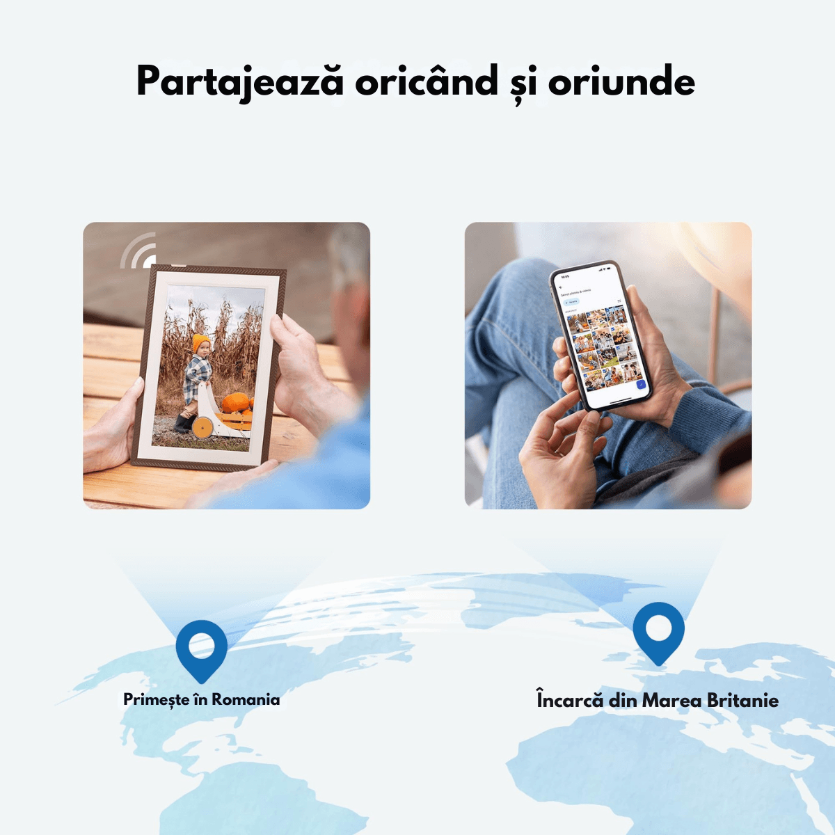 Rama Foto Digitala Wifi cu Ecran IPS HD 15.6 inch, Memorie 32GB, Azorpa&Qova® D15, Touchscreen, Suport Card 128GB