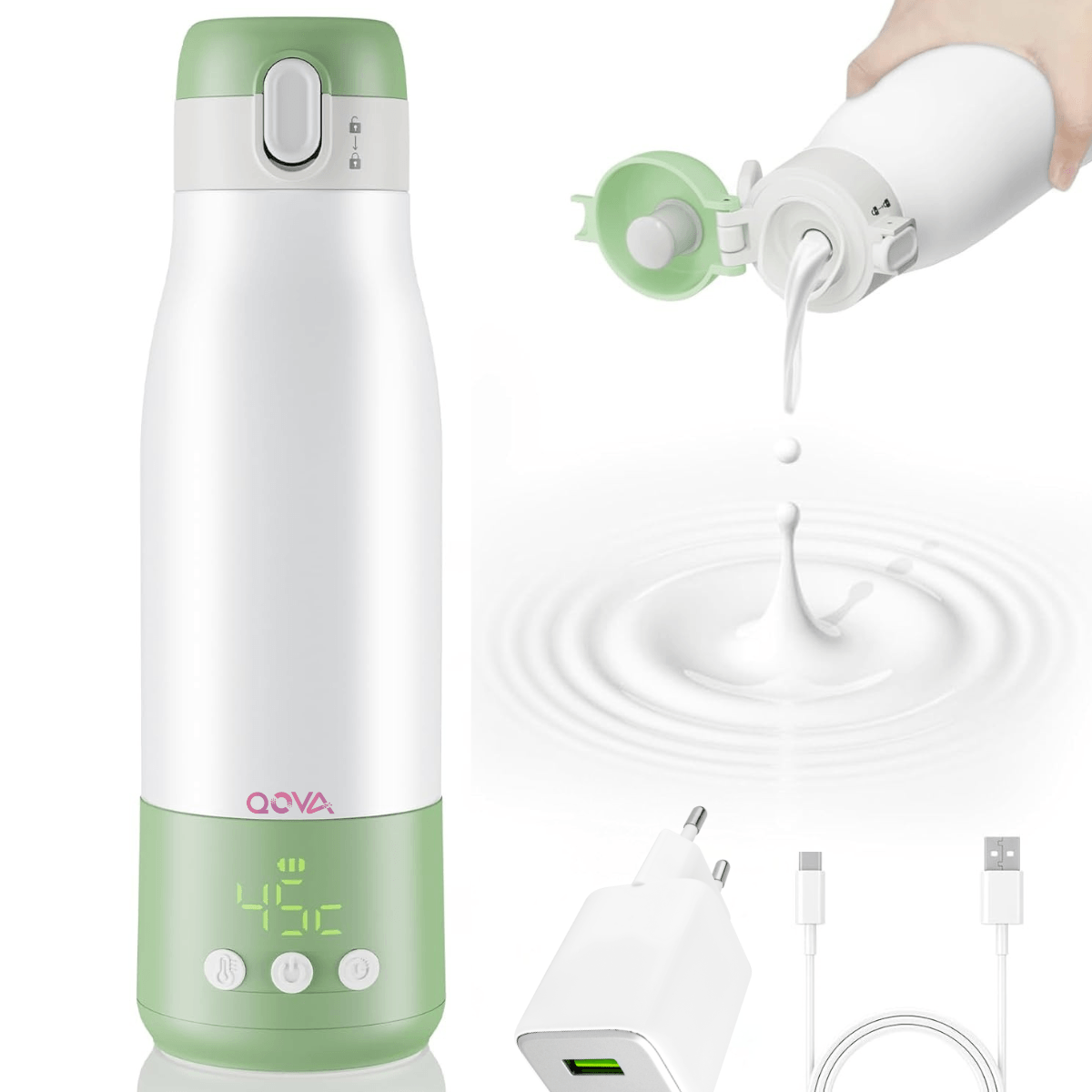 Incalzitor Portabil Inteligent pentru Lapte si Lapte Matern –9000 mAh, Incalzire Rapida in 3 Minute,5 Trepte Temperatura