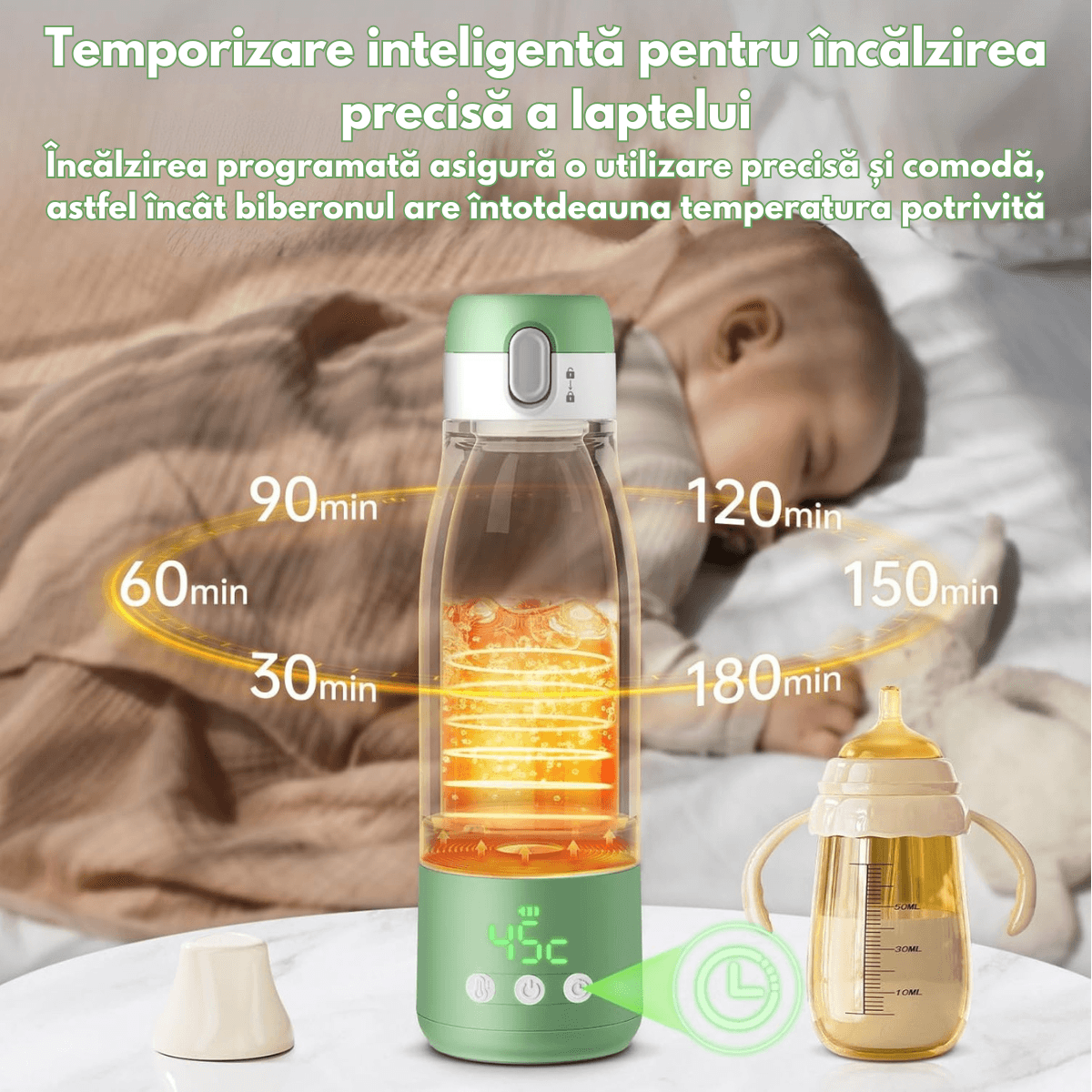 Incalzitor Portabil Inteligent pentru Lapte si Lapte Matern –9000 mAh, Incalzire Rapida in 3 Minute,5 Trepte Temperatura - imagine 7