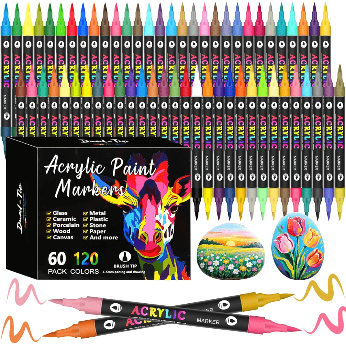 Set 60 carioci profesionale Acrilice cu Varf dublu, 120 Culori cu cerneala pe baza de apa, multicolore pentru desen - imagine 5