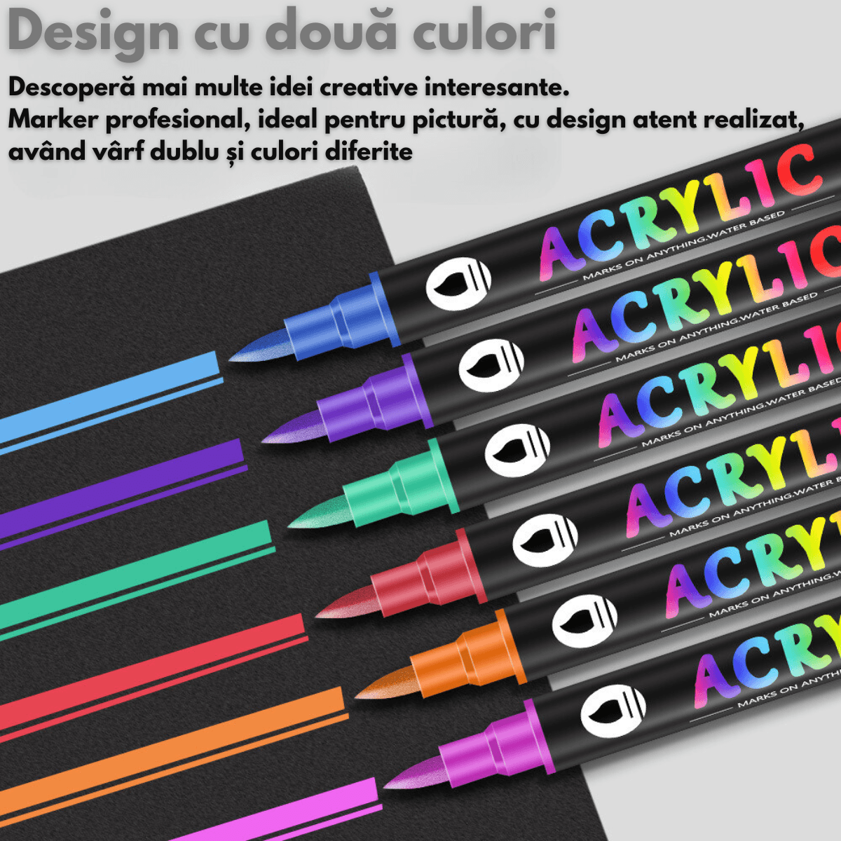 Set 60 carioci profesionale Acrilice cu Varf dublu, 120 Culori cu cerneala pe baza de apa, multicolore pentru desen - imagine 8