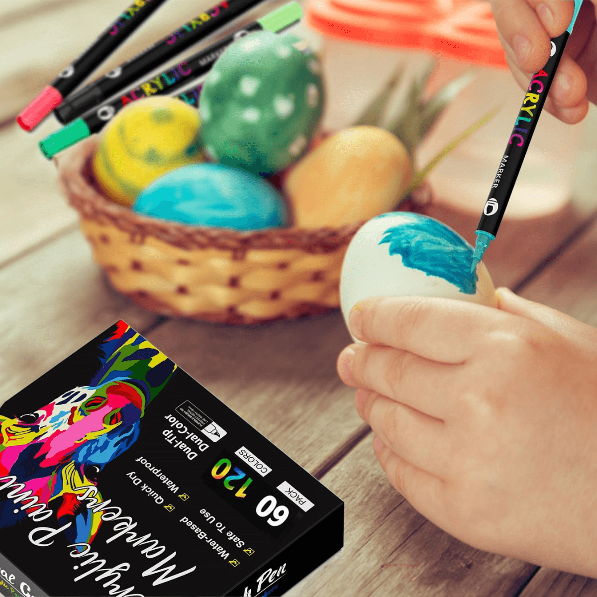 Set 60 carioci profesionale Acrilice cu Varf dublu, 120 Culori cu cerneala pe baza de apa, multicolore pentru desen - imagine 9