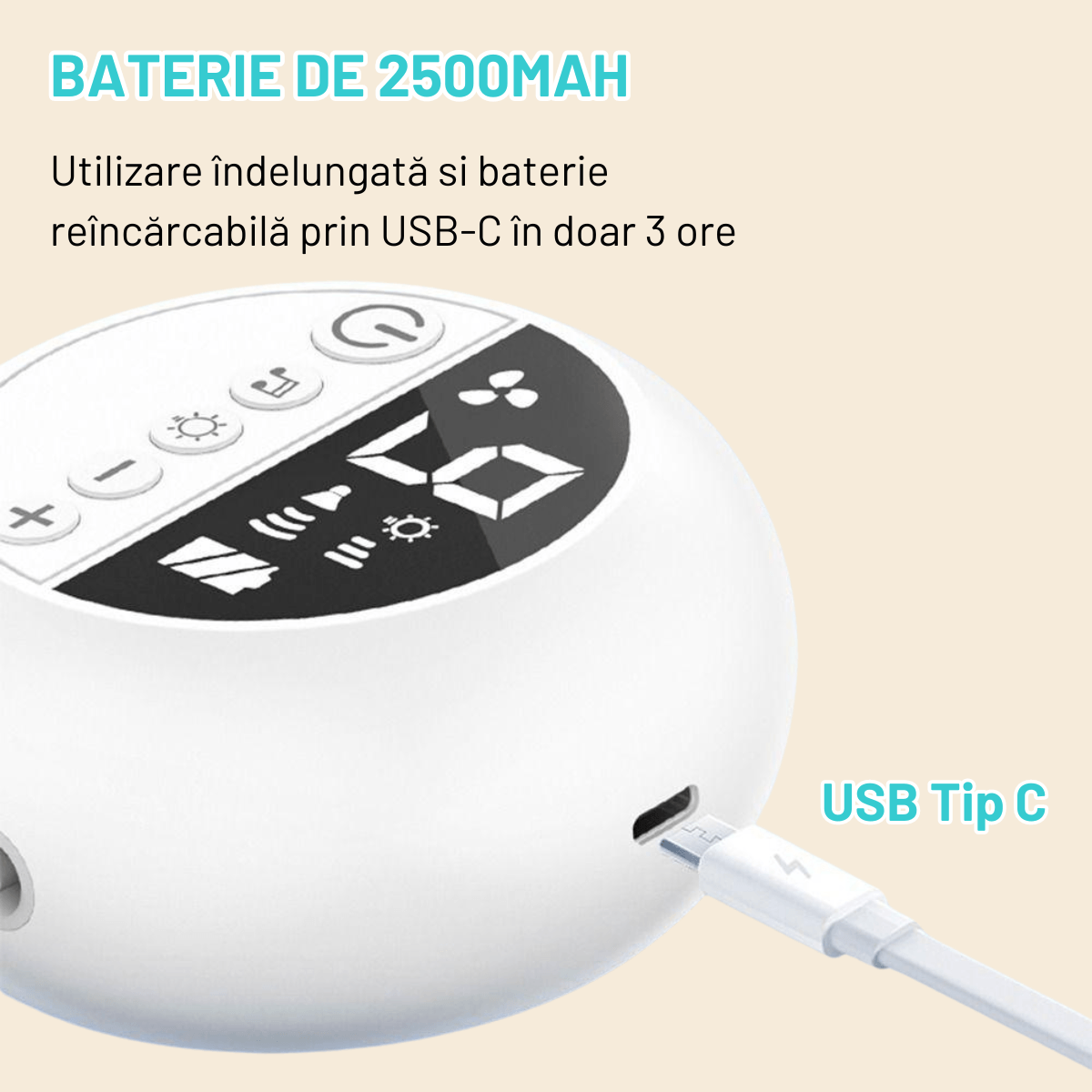 Aspirator nazal electric pentru bebelusi si copii silentios INCO®, 9 niveluri de aspiratie reglabile, 3 varfuri silicon
