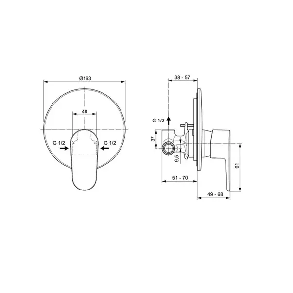 Baterie dus incastrata Ideal Standard Cerafine O negru mat si corp incastrat inclus — imaginea 2