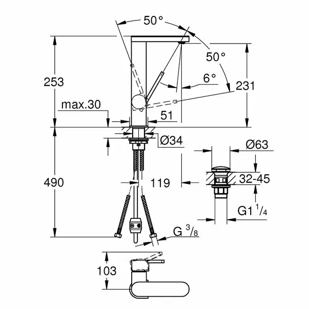 Baterie lavoar Grohe Plus L cu pipa extractibila — imaginea 3
