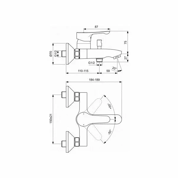 Baterie cada si dus Ideal Standard Alpha — imaginea 2