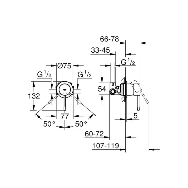 Baterie dus incastrata Grohe Essence crom lucios cu corp ingropat — imaginea 3