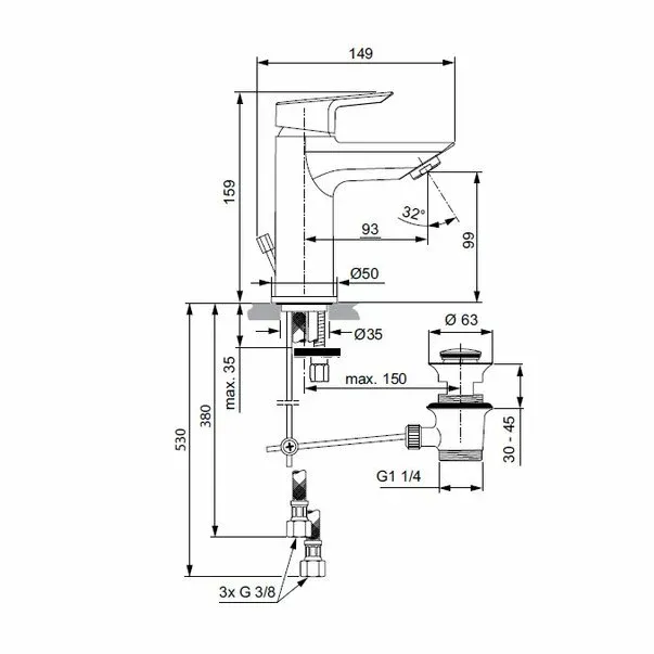 Baterie lavoar Ideal Standard Tesi cu ventil pop-up — imaginea 4