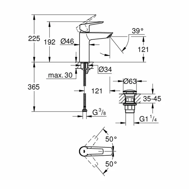 Baterie lavoar Grohe Start negru mat cu ventil Click-Clack — imaginea 2