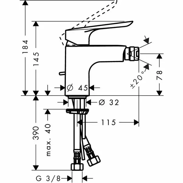 Baterie bideu Hansgrohe Logis E monocomanda crom lucios — imaginea 2