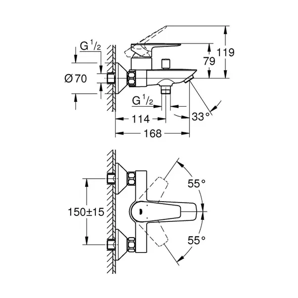 Baterie cada - dus Grohe BauEdge New crom — imaginea 3