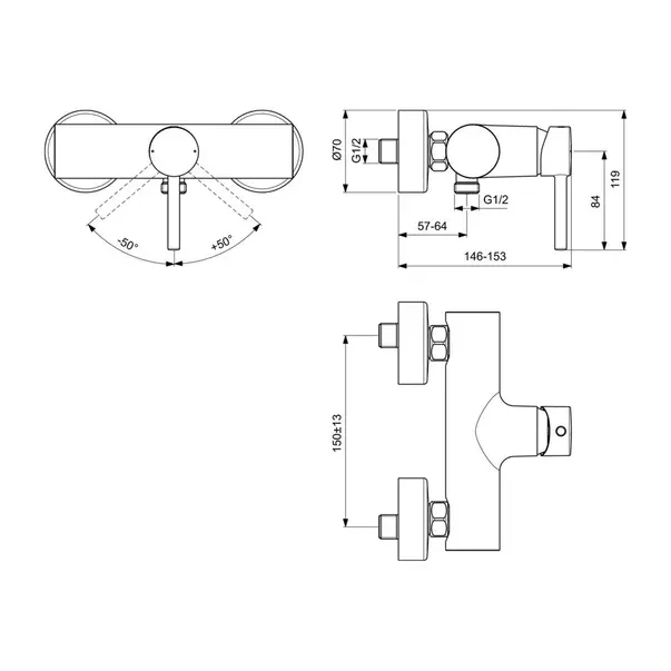 Baterie dus Ideal Standard Ceraline monocomanda negru mat — imaginea 2