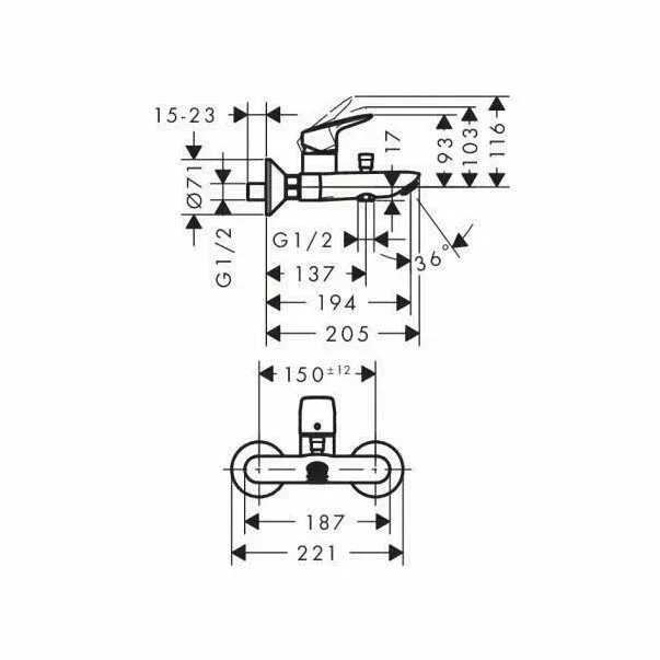 Baterie cada - dus Hansgrohe Logis monocomanda crom lucios — imaginea 3