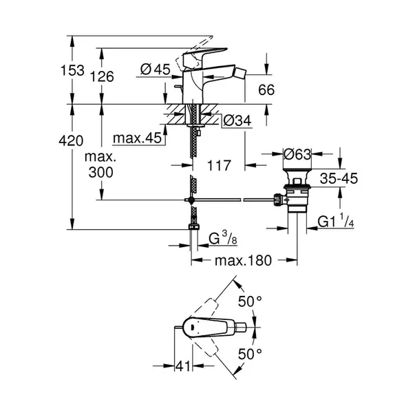 Baterie bideu Grohe BauEdge New crom lucios — imaginea 2