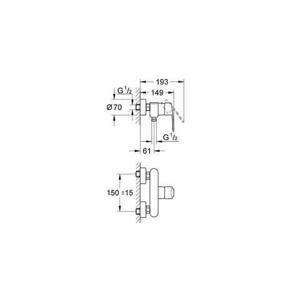 Baterie dus Grohe Eurostyle Cosmopolitan crom monocomanda — imaginea 2
