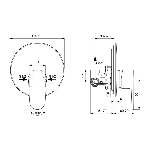Baterie dus incastrata Ideal Standard Cerafine O rose mat cu corp ingropat — imaginea 3