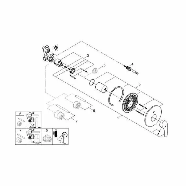 Baterie cada - dus incastrata Grohe Eurosmart New crom cu corp incastrat — imaginea 3